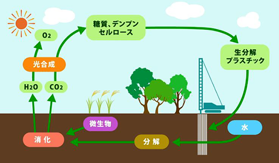 生分解性プラスチックの循環イメージ図